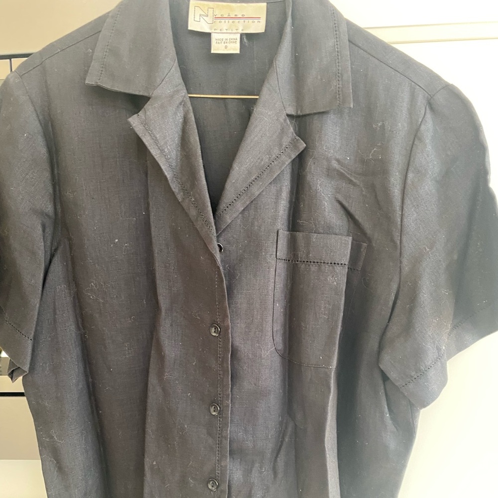 Black short sleeve linen blouse sz 8